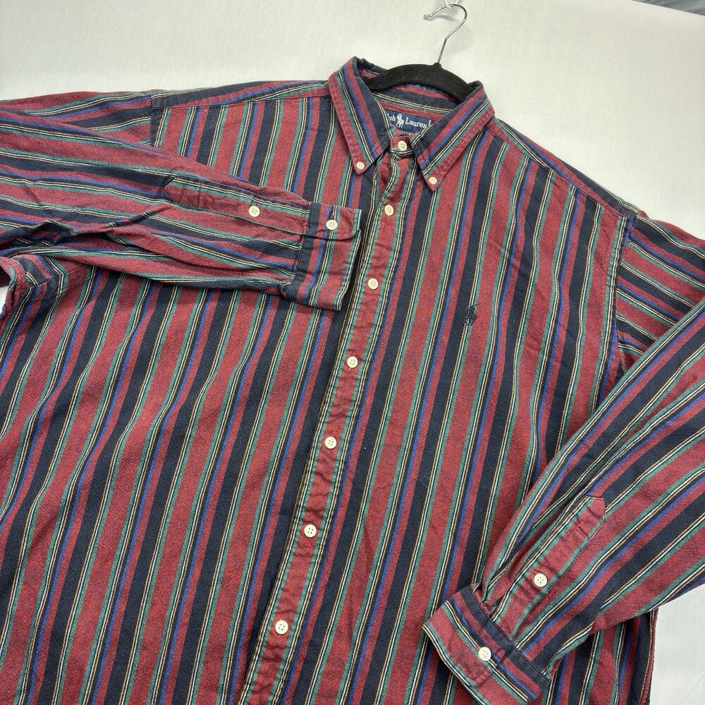Vintage Polo Ralph Lauren Shirt Mens XL Long Sleeve Button Striped Heavy Cotton